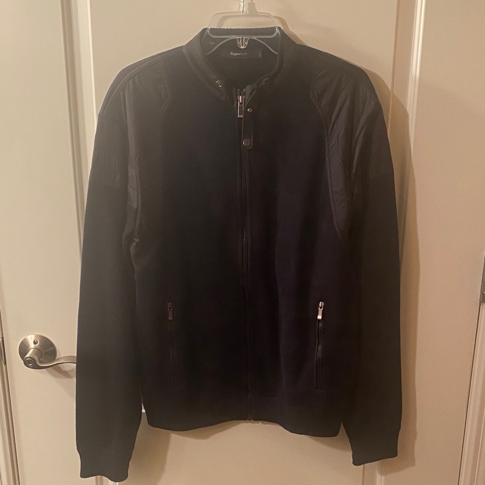 Zegna Sport Men's Black Knit Jacket with Black Shoulder Trim